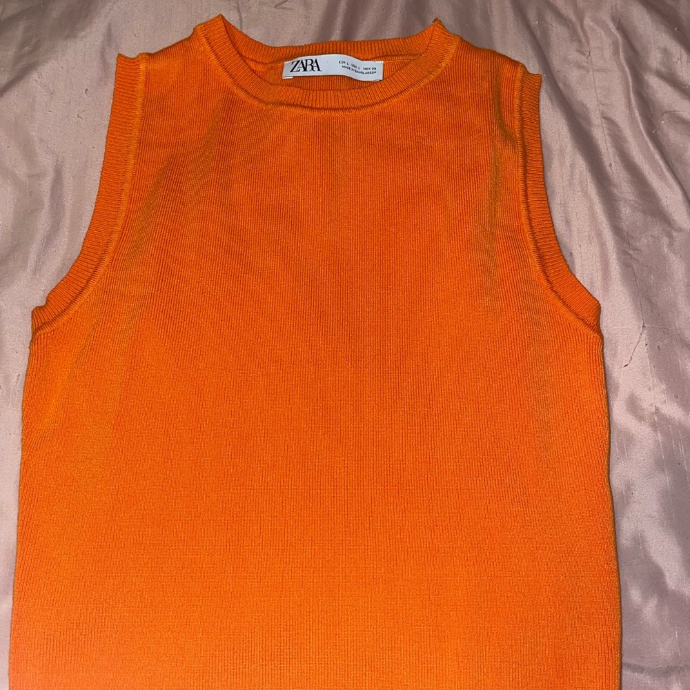 Zara Orange Ribbed Sleeveless Crop Top